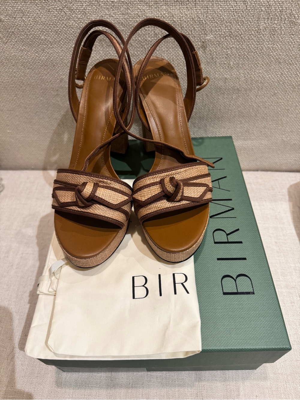 Alexandre Birman Tan and Brown Knotted Wedge Sandals - NEVER WORN